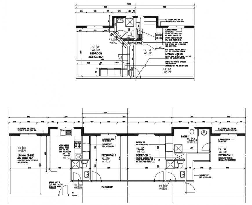 2 d cad drawing of three bedroom apartment auto cad software