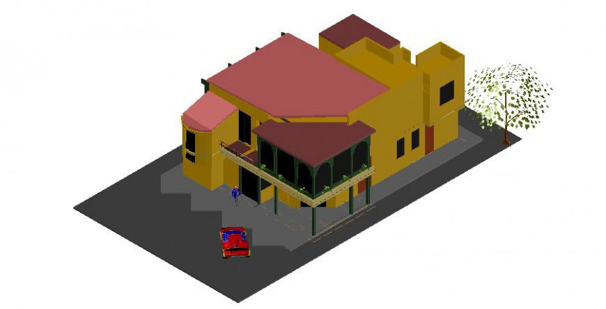 2 d cad drawing of top view house exterior with road auto cad software