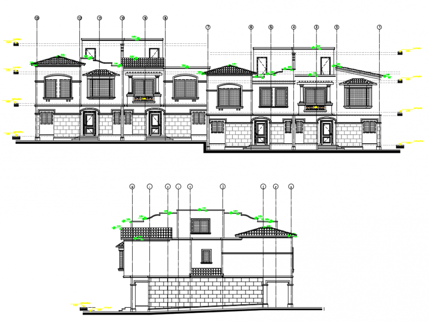 2 d cad drawing of townhouse elevation auto cad software