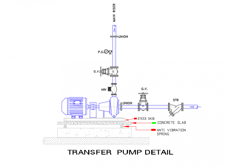 2 d cad drawing of transfer pump detail auto cad software