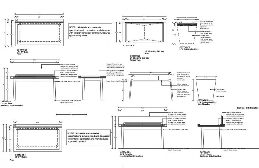 2 d cad drawing of TV table and bed tray auto cad software