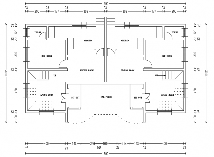 2 d cad drawing of twin house auto cad software