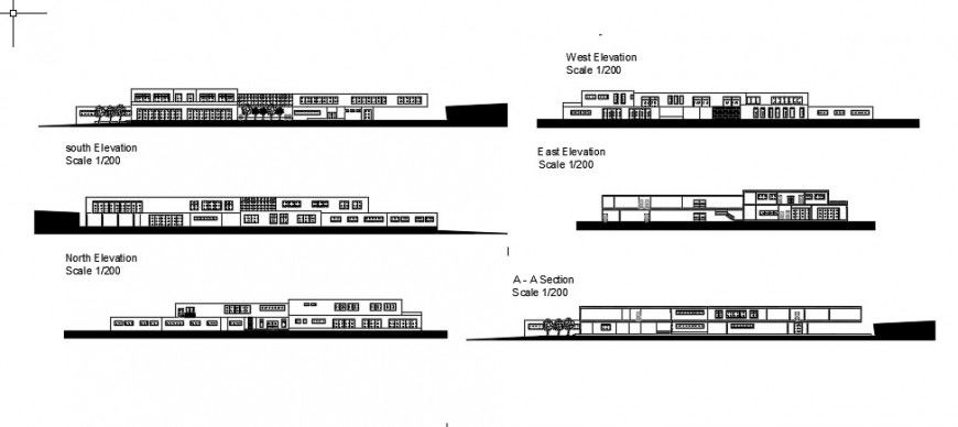 2 d cad drawing of University of architecture elevation auto cad software