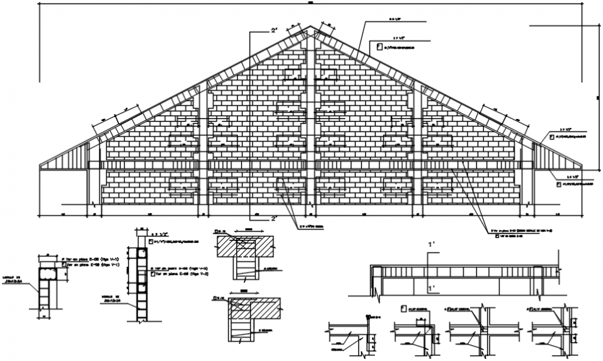 2 d cad drawing of wall auditorium roof Auto Cad software
