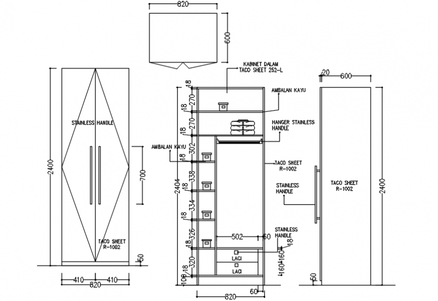 2 d cad drawing of wardrobe Auto Cad software