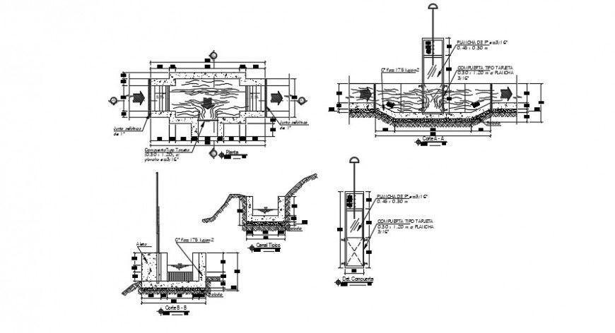 2 d cad drawing of Water reservoir construction inbuilt plan auto cad software