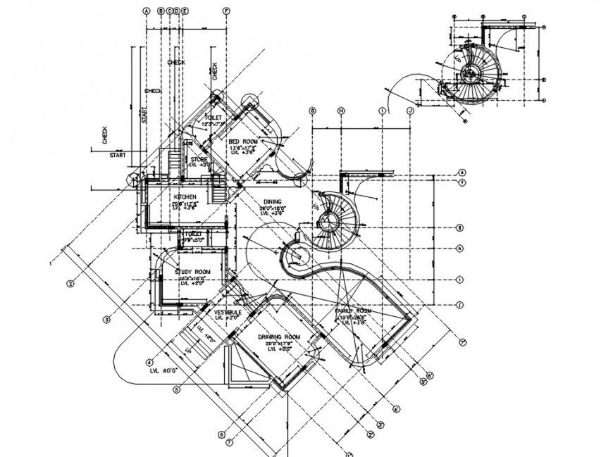 2 d cad drawing with stair and floor plan Auto Cad software