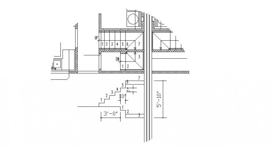 2 d cad drawing with staircase 2 elevation Auto Cad