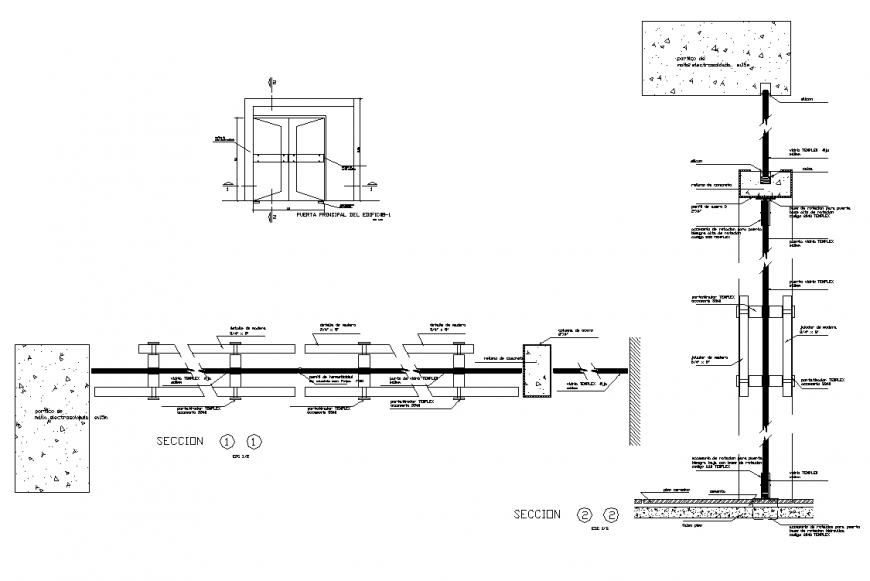2 panels tempered glass door detail section 2d view layout file