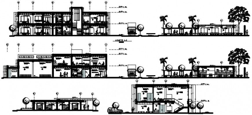 2 story building section plan cad file
