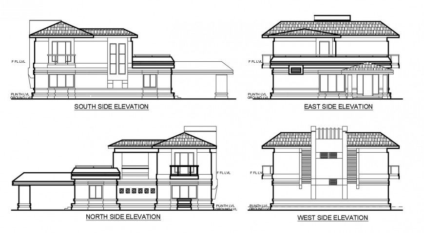 2 story residential elevation design cad file