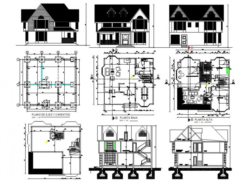 2 Story small house project detail cad file