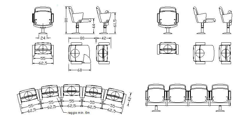 Auditorium Chair Seating Layout CAD Drawing File with Dimensions
