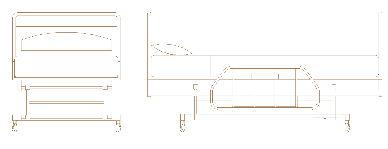 2D Bed Design DWG with Front and Side Elevation for Interior Layout