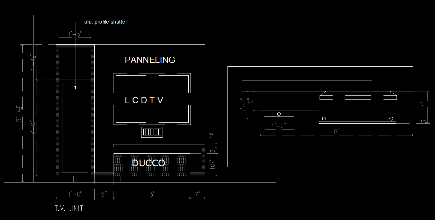 TV Unit 2D CAD Drawing 6ft x 5ft 4in Design Plan for Interiors