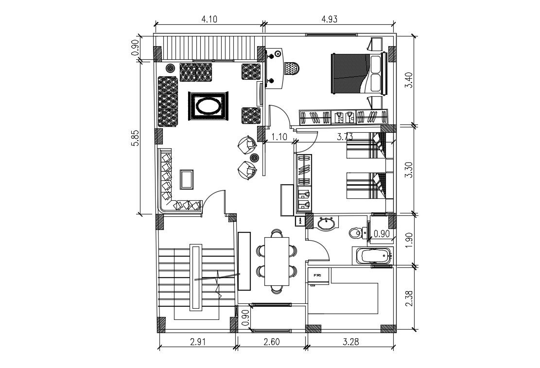 2bhk House CAD Drawing Download
