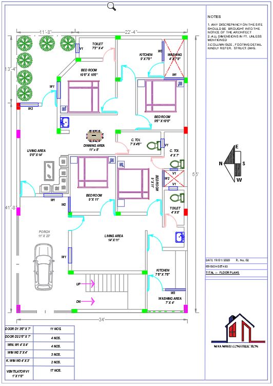 2 BHK House Plan Drawing DWG Download