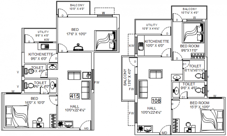 2BHK Apartment furniture detail file