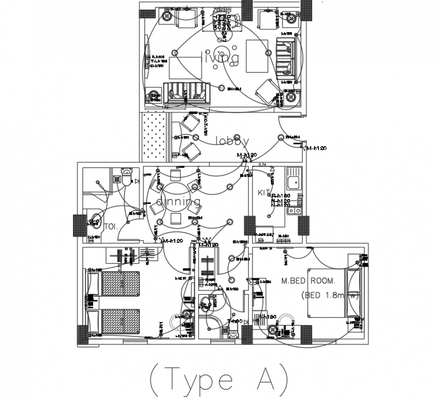 2BHK flat electrical layout plan drawing in dwg AutoCAD file.