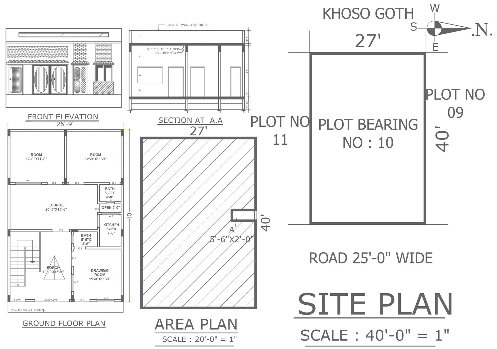 2 bhk house plan a khoso goth with details dwg autocad drawing .