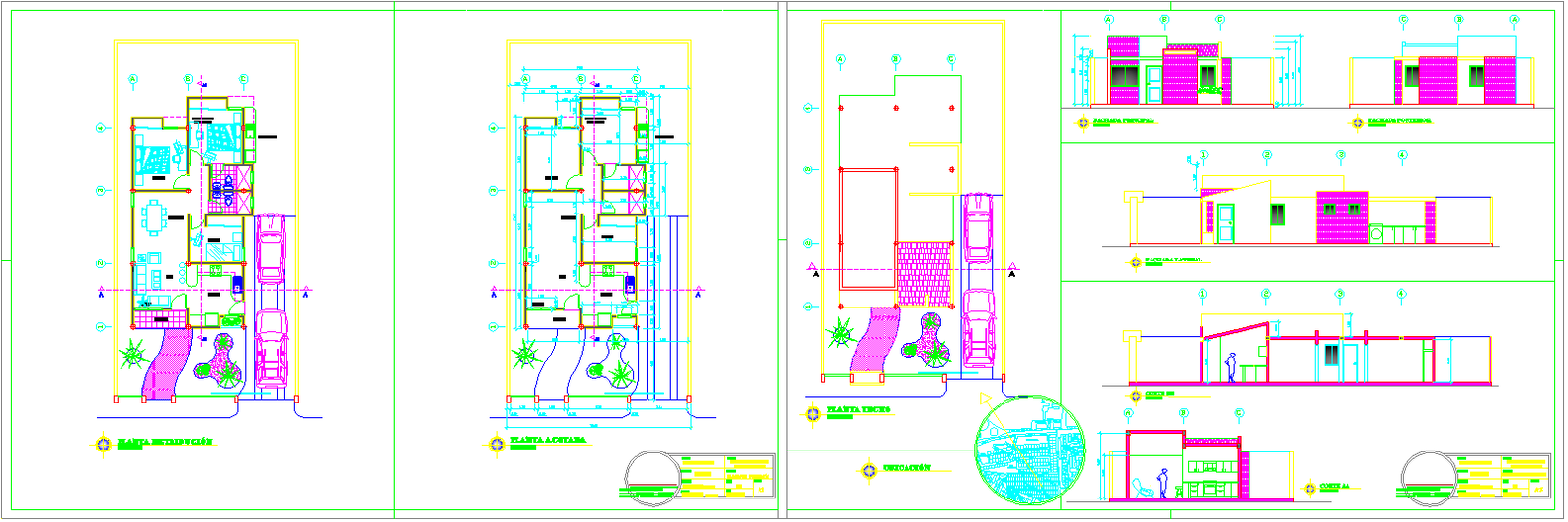 Isolated House Plan DWG with 2 Car Parking and Full Layout 65ft Design