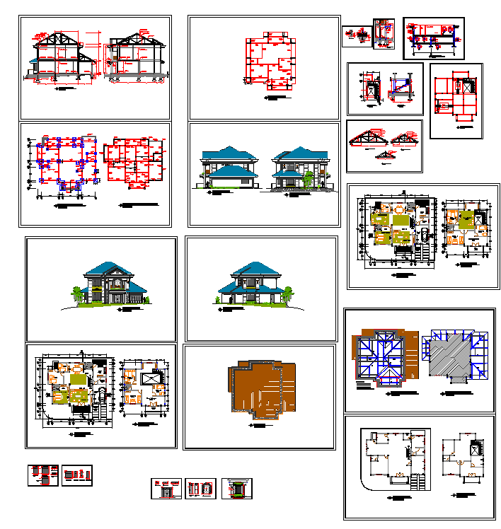 12x15m Duplex Bungalow DWG with Floor Plan Elevation and Sections