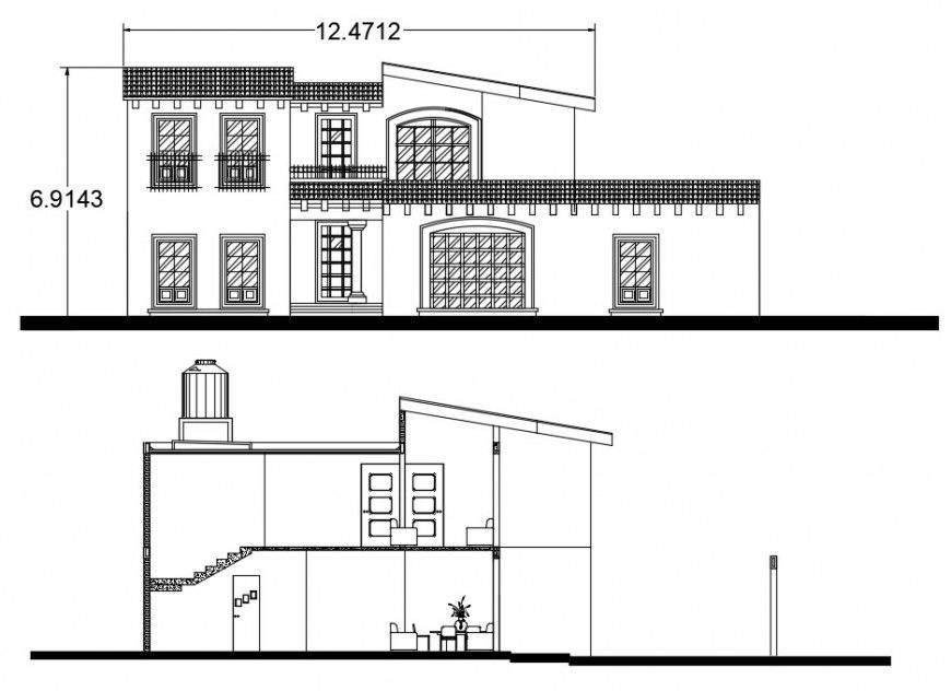 2d cad drawing of cabana exterior elevation autocad software