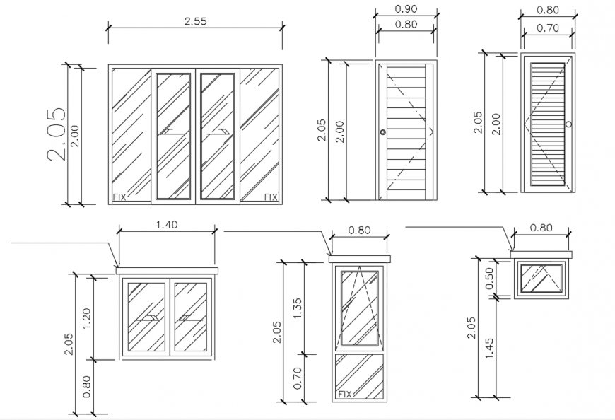 2d cad drawing of house doors and window elevation autocad software