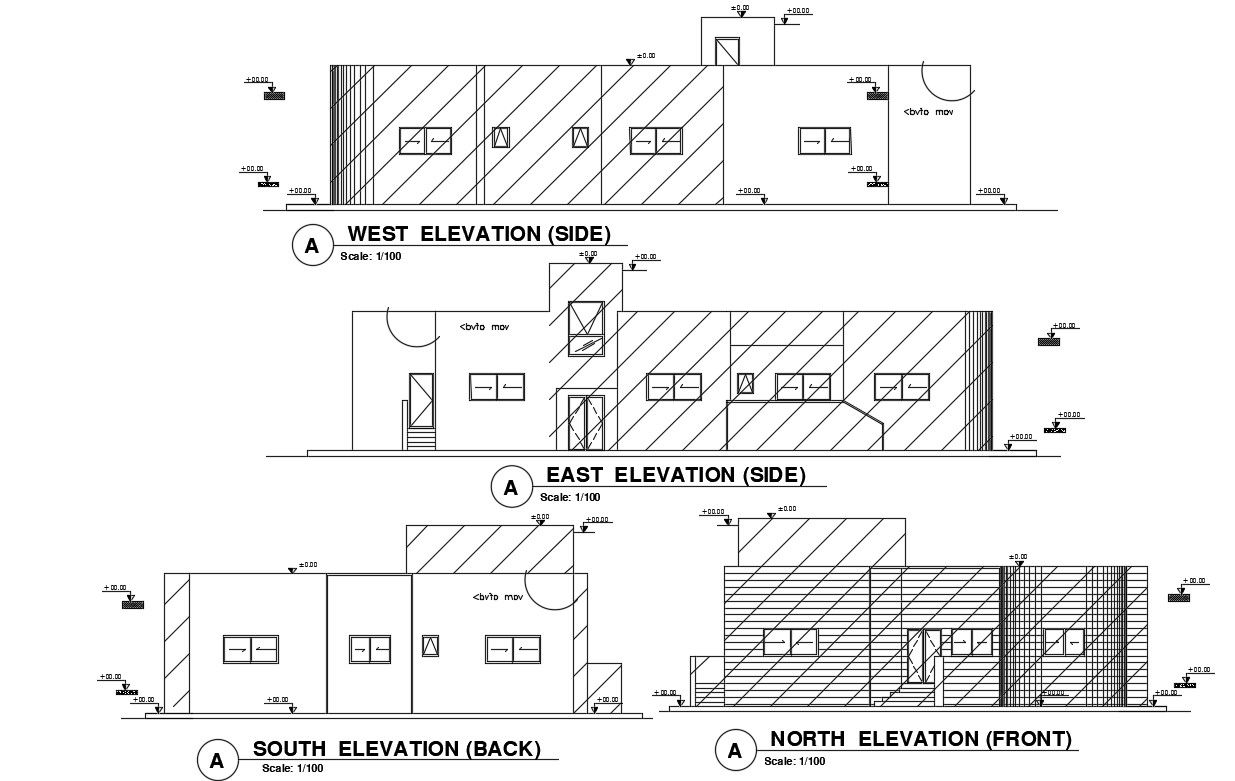 2d CAD Drawing Of House Elevation Design DWG File