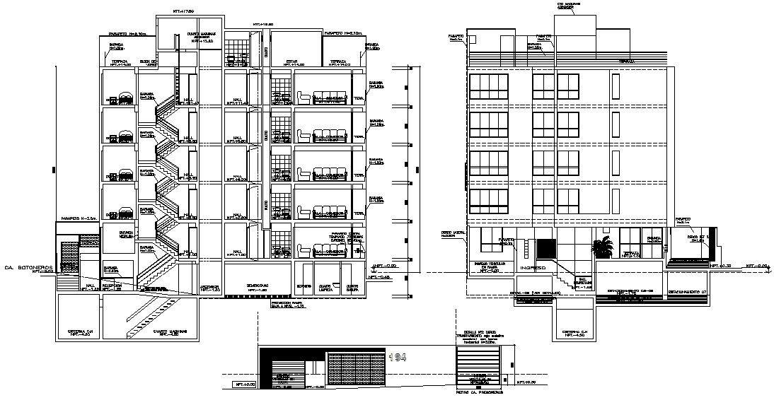 2d CAD drawing details of Apartment Elevation and Section Design
