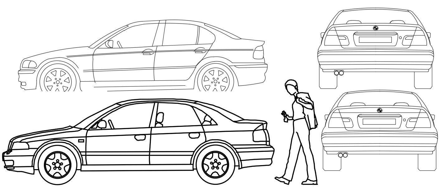 2d CAD drawings elevation of car vehicle blocks dwg file