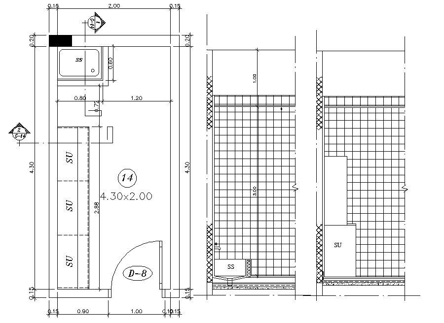 2d Floor Plan Layout of Kitchen CAD Drawing