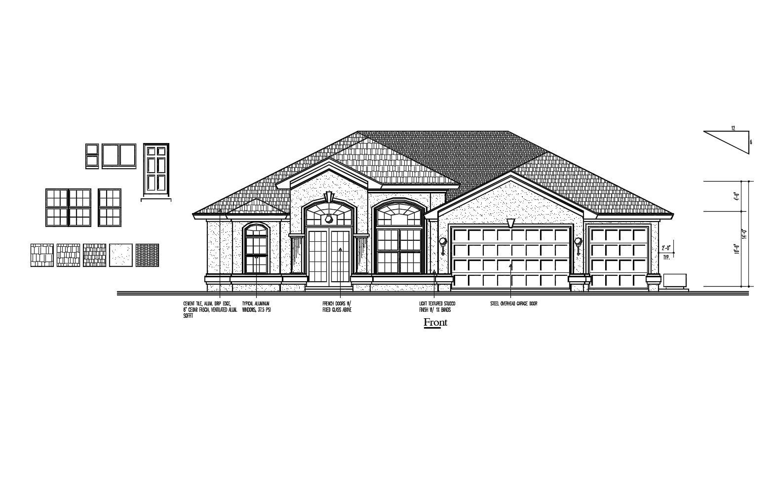 2d drawing of a house with elevation in dwg file