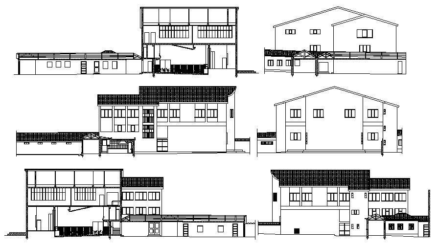 2d drawing of building with elevation and section in AutoCAD