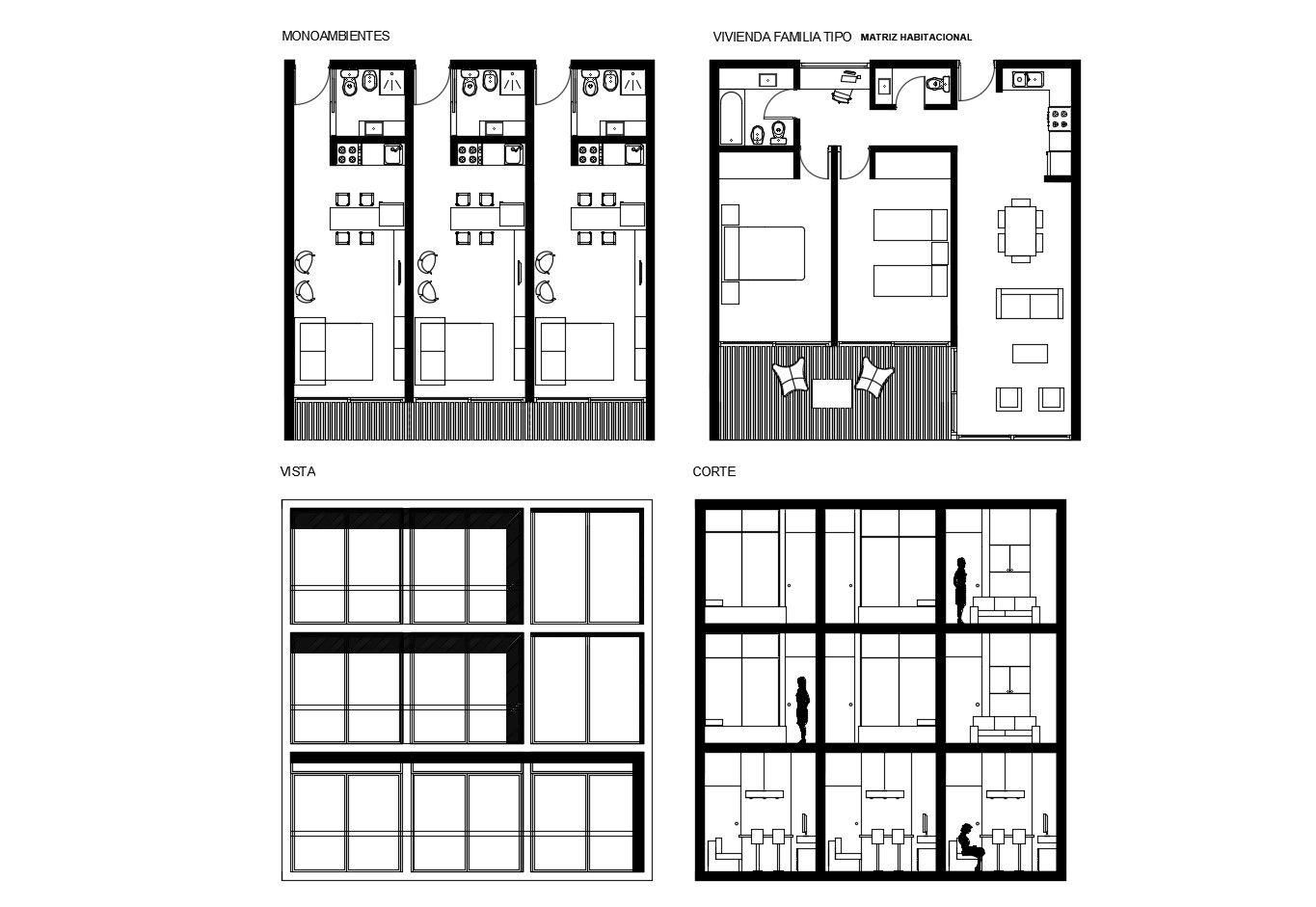 2d drawing of house plan with a section in dwg file