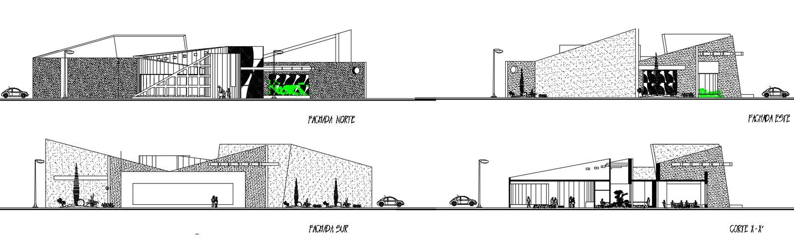 2d drawings of library building elevation and section dwg file