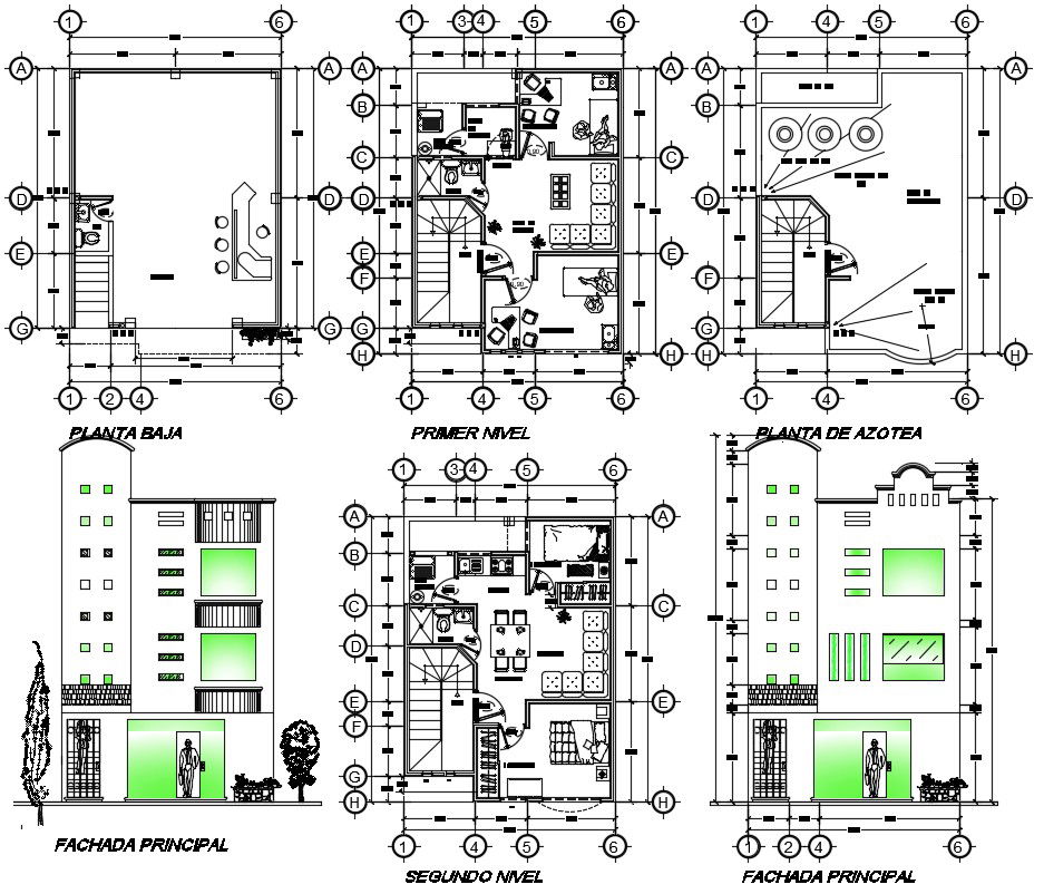 2d plan of single-family house design in dwg file