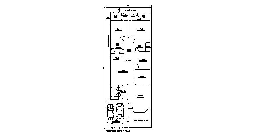 2d view of Apartment 32' x 85' layout plan autocad drawing