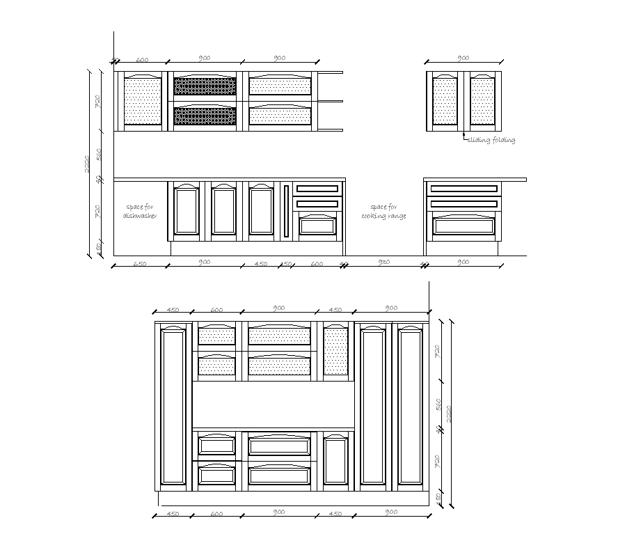 2d view of Kitchen interior autocad file