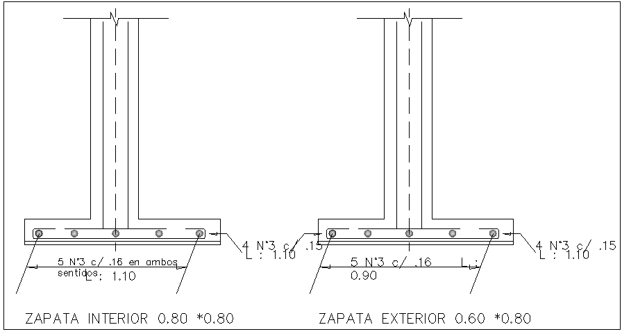 Simple shoe detail DWG with sectional view for structural drawing