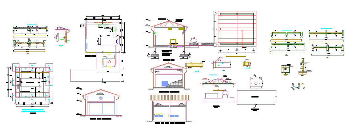 Complete Building Layout with Sections Elevations and Roof Details
