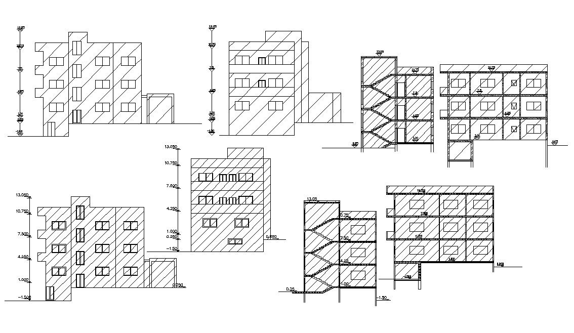 2d Apartment Elevation and Section Design CAD file