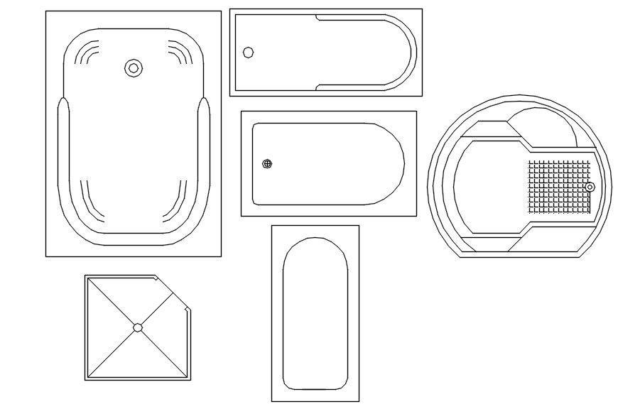 2d CAD blocks of bathtub and jacuzzi in AutoCAD, dwg file.