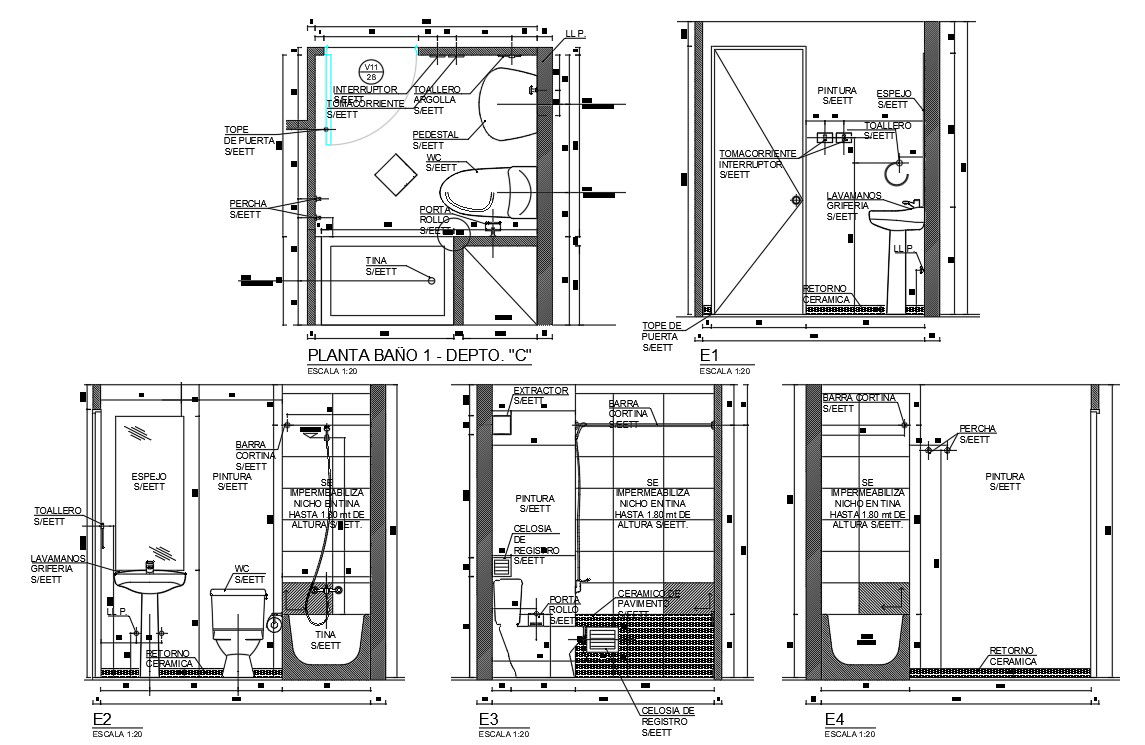 2d Drawing of Toilet section and elevation design.Download DWG file.