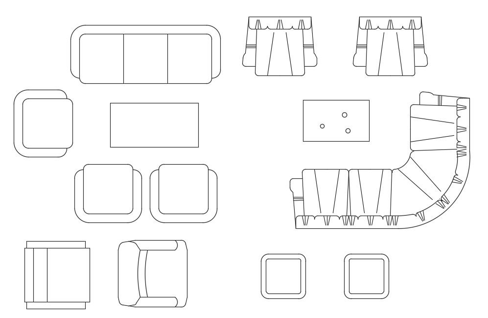 2D Sofa Furniture CAD Blocks Top View DWG Drawing Free