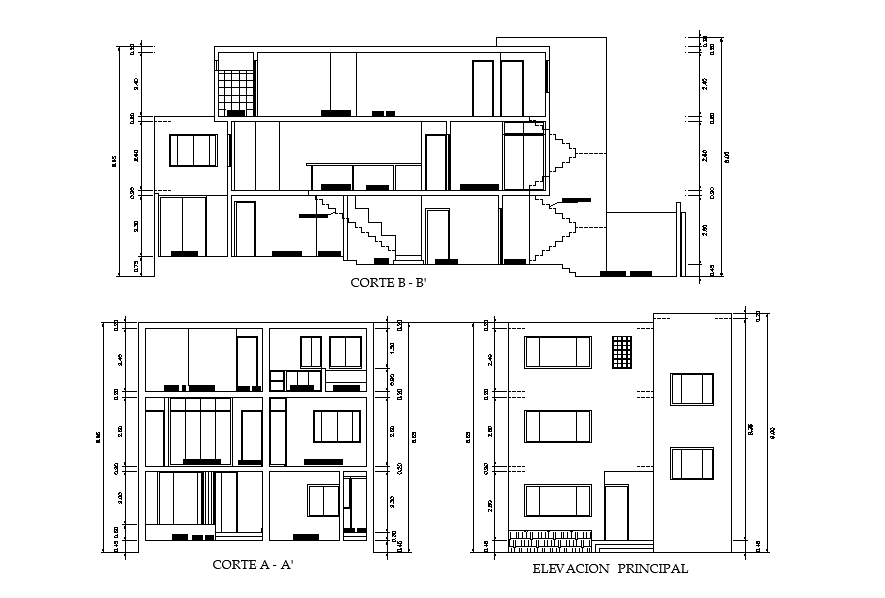 2d House Building Section And Elevation Design Download DWG File