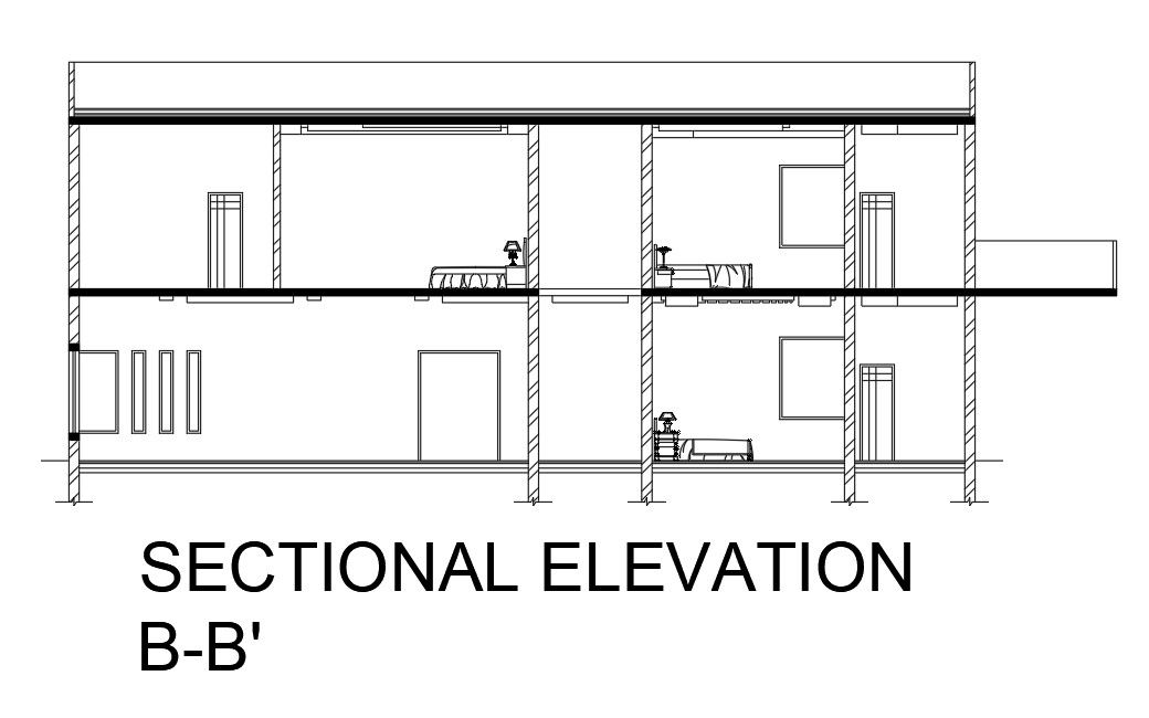 2d House Building Sectional Elevation AutoCAD Drawing Download Free DWG File