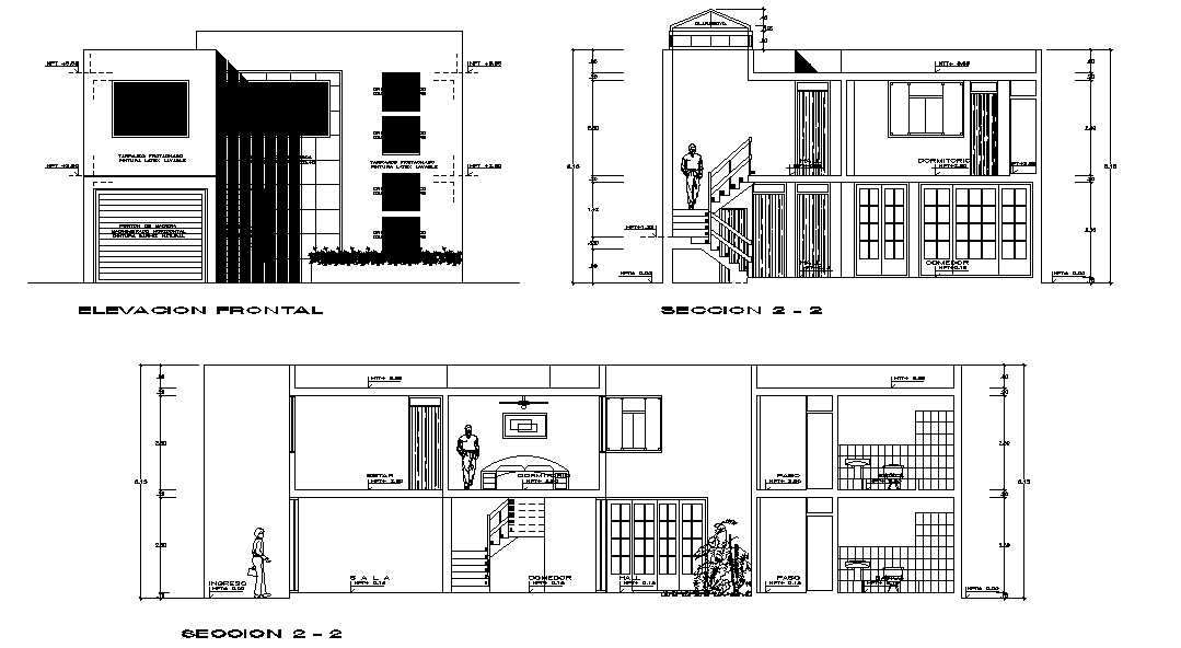 2d House Building Sectional Elevation Drawing Download DWG File