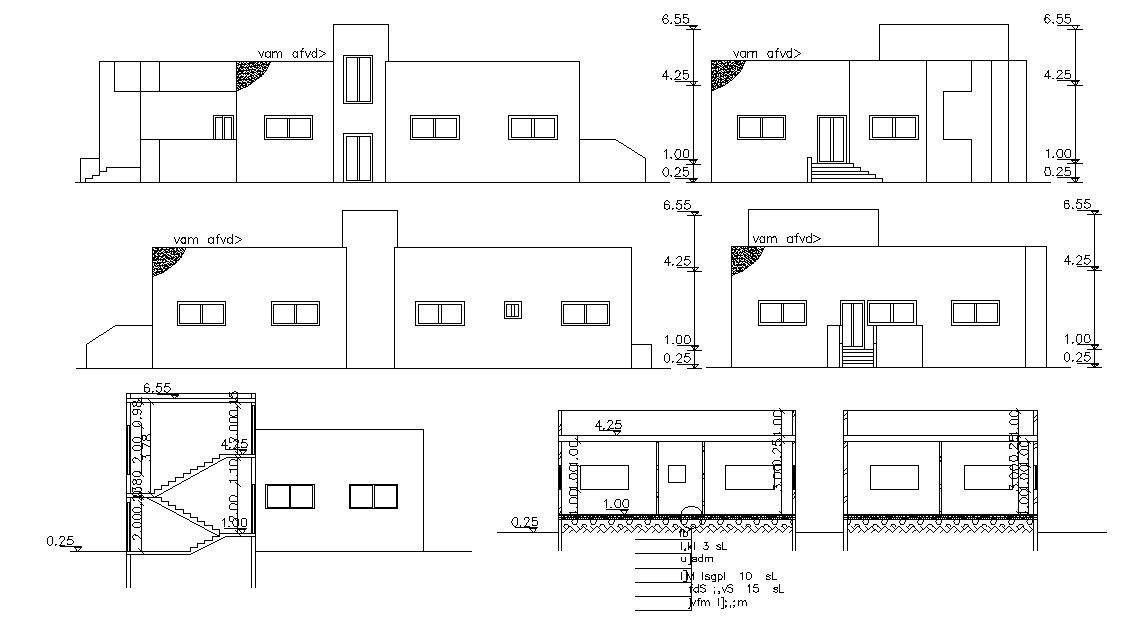 2d House Section and Elevation Design CAD File