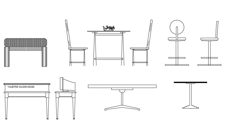2D Table and Chair Side View CAD Blocks Free Download
